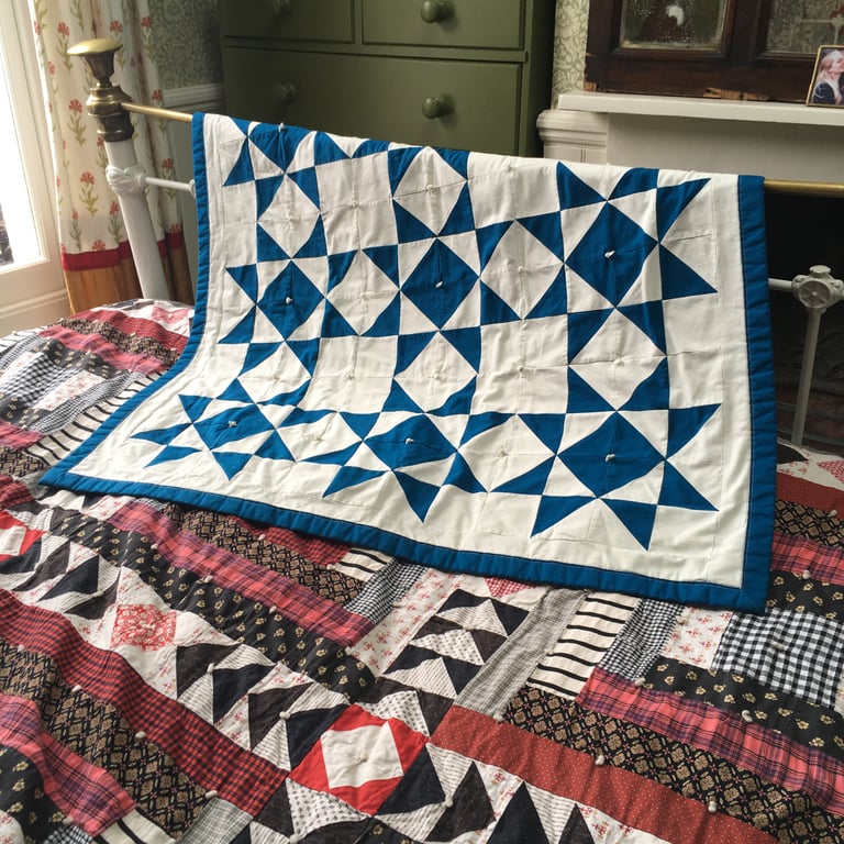 Blue and deals white quilt